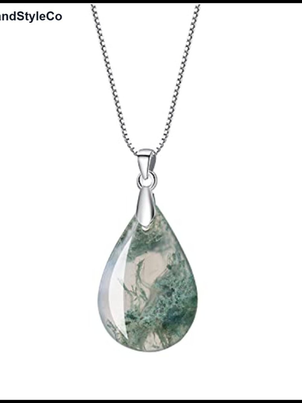 925 Sterling Silver Moss Agate Leaf Pendant Necklace 16-18 inch